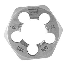 Hanson 7005 High Carbon Steel Hexagon Taper Pipe Die 1-7/16" Across Flat Die 1/2"-14 NPT