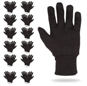 Brown Jersey Gloves 9.5' Size; Pack of 12 Pairs Cotton Work Gloves with Elastic Knit Wrist; Polyester Breathable Gloves for Men and Women; Industrial