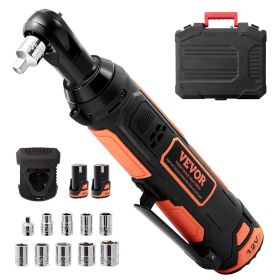 VEVOR 3/8" Cordless Electric Ratchet Wrench Set, 12V 33 Ft-lbs Power Ratchet Tool Kit, 45-Min Fast Charge, 2-Pack 2.0Ah Battery, Built-in LED Light