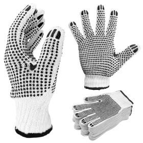 White Knit Gloves Medium; Double Side PVC Dotted Working Gloves 24 Pack; Breathable Work Cotton Gloves 12 Pairs; Polyester/Cotton Work Gloves with Ela