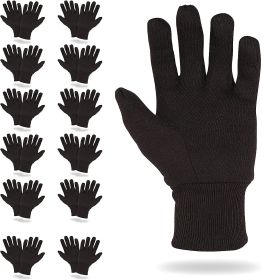 300 Pack Brown Jersey Gloves for Men 10". Reusable Washable Glove with Elastic Knit Wrist. Cotton Polyester Gloves 10 Oz. Plain Breathable Gloves. Ind