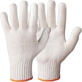 12 Pack White Cotton Polyester Gloves 10" Orange Wrist Working Gloves Reusable Washable Machine Knit Gloves Economy Weight Gloves Seamless Workwear Gl