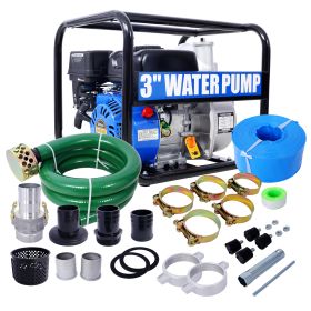 Semi Trash Pump 3 inch, 209cc 7HP 4 stroke OHV ENGINE, Gas Powered Full Trash Water Pump with Handle and Wheels, 50 ft Discharge Hose