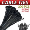 200PCS Cable Ties Zip Nylon Black Nylon Wire Wrap Tie UV Weather Resistant