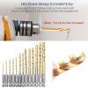 13 Pcs Hex Shank Drill Bit Set Titanium Coated Twist Drill Set High Speed Steel