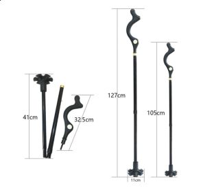 Telescopic Stick Stool Folding Handle Walking Stick (Option: Black-Folding-2pcs)