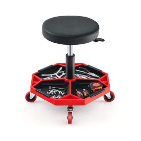 Shop Garage Adjustable Rolling Mechanic Stool with Tool Tray (Color: Red & Black, Type: Tools Stool)