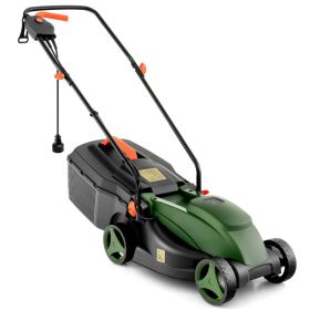 12-AMP 13.5 Inch Adjustable Electric Corded Lawn Mower with Collection Box (Color: Green)