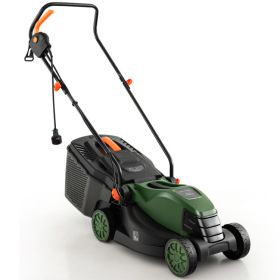 10 AMP 13 Inch Electric Corded Lawn Mower with Collection Box (Color: Black & Green)