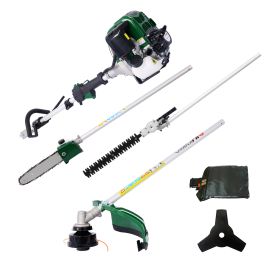 4 in 1 Multi-Functional Trimming Tool, 31CC 4-Cycle Garden Tool System with Gas Pole Saw, Hedge Trimmer, Grass Trimmer, and Brush Cutter EPA Compliant (Color: Green, size: 40.4*10.8*12.6cm)