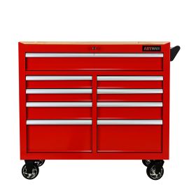 9 DRAWERS MULTIFUNCTIONAL TOOL CART WITH WHEELS AND WOODEN TOP (Color: as Pic)